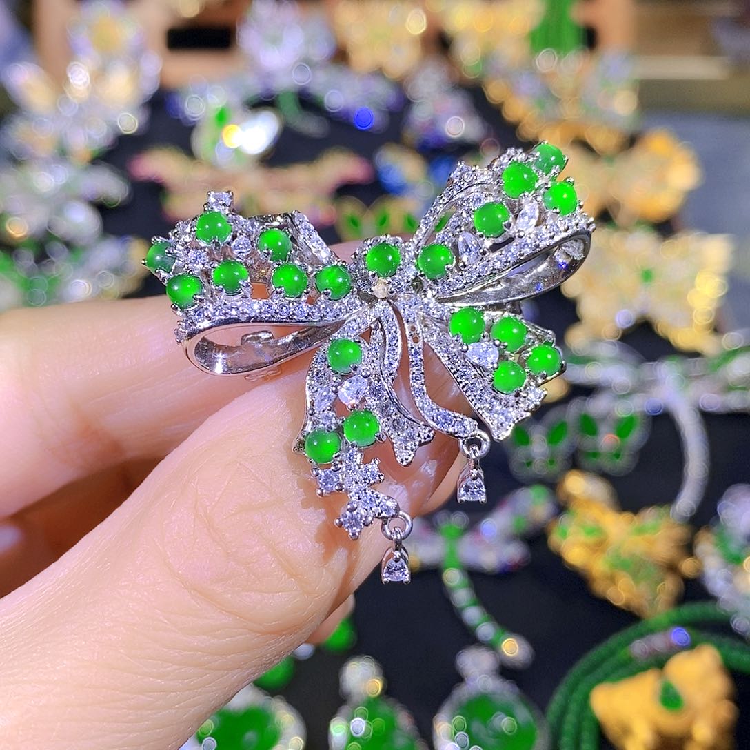 吊坠(不含链)银S925镶嵌翡翠