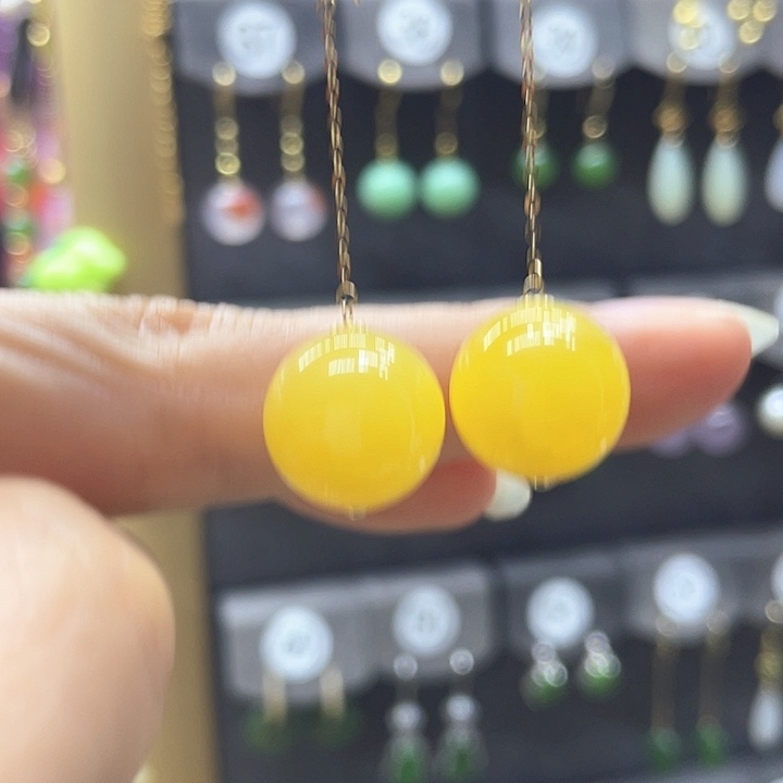 蜜蜡18K金镶嵌耳饰