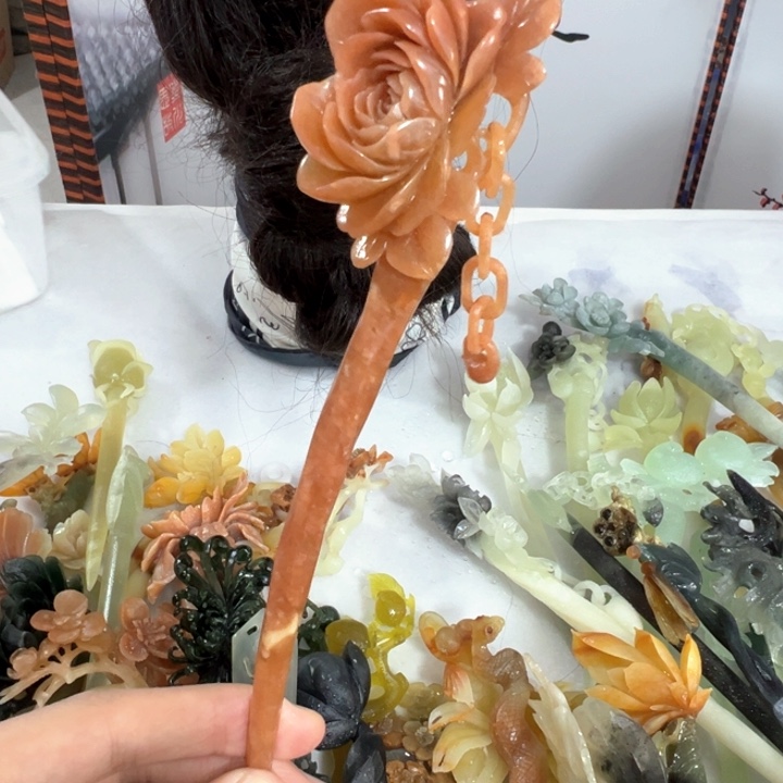 定制蛇纹石玉毛货发饰