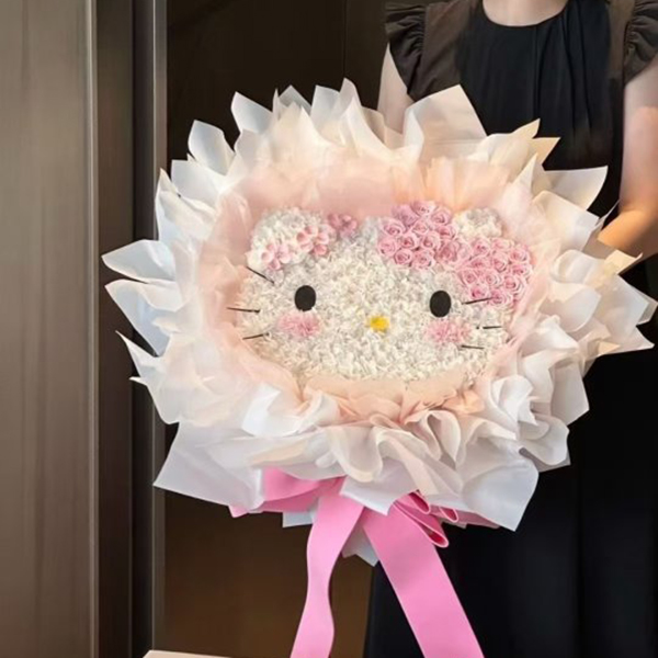 创意KT花泥七夕情人节kitty花泥花店花束资材