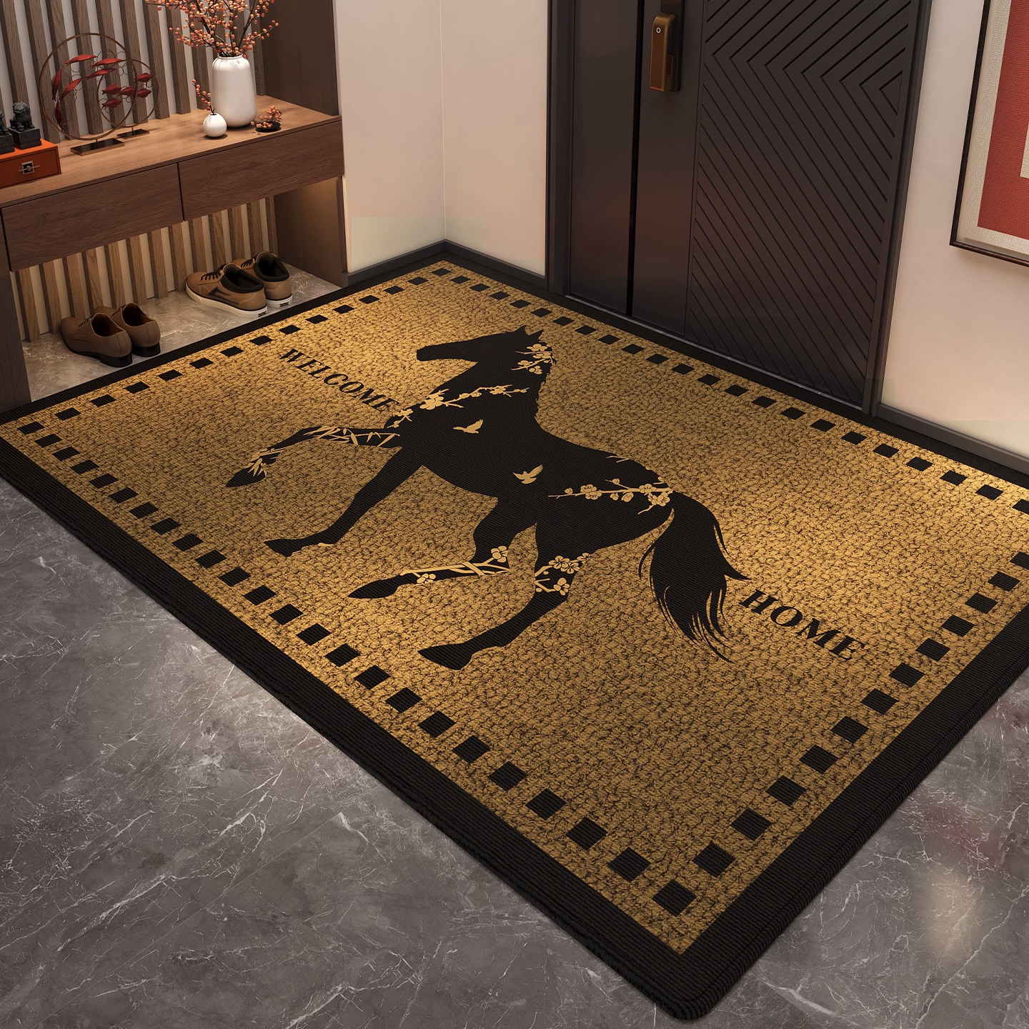 A168【80*120cm】马年硅藻泥入户门垫喜庆玄关厨房浴室防滑免洗地垫