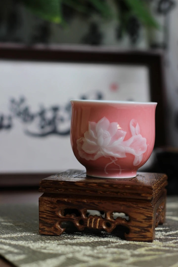 秋风茶器专供，龙林堂手工堆白杯