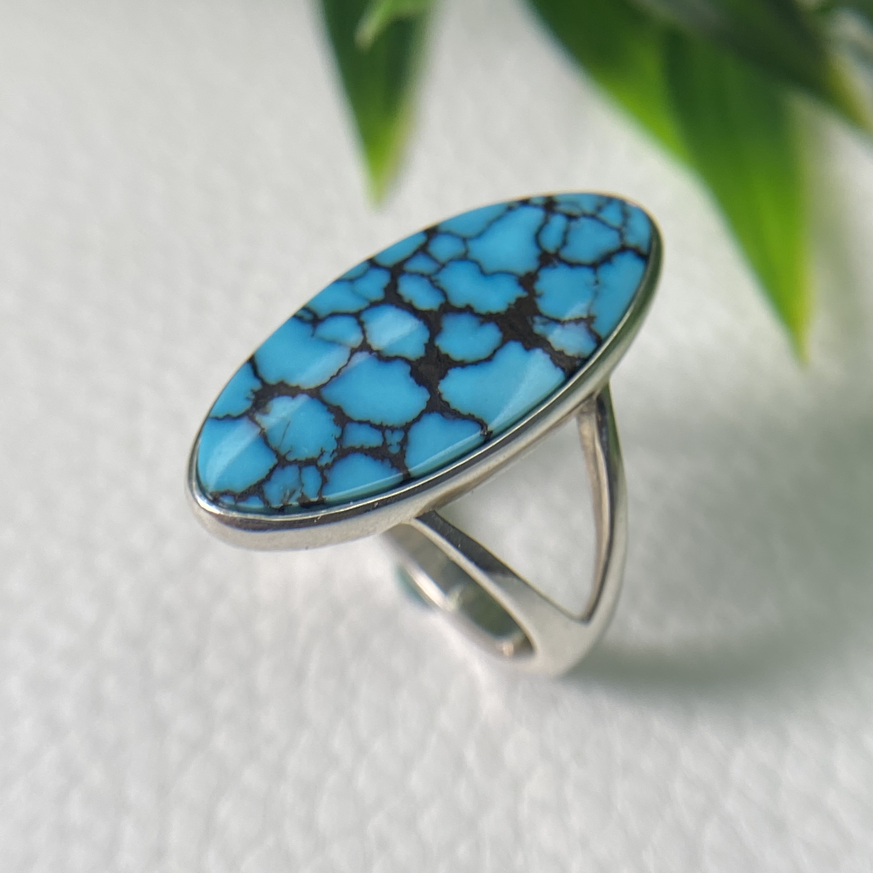 天然原矿真绿松石女戒指s925银镶嵌高瓷高色地大质检带礼盒