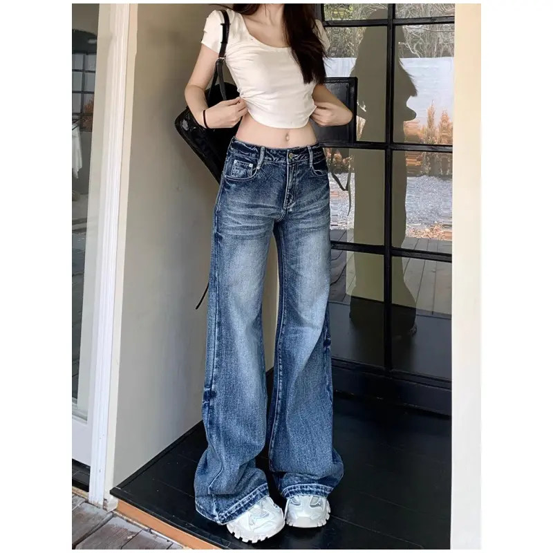 【破价现货+运费险】美式复古阔腿牛仔裤女秋冬不贴腿微喇叭拖地裤