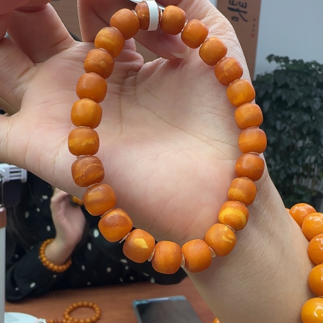 请***”琥珀未镶嵌手链蜜蜡手串9m