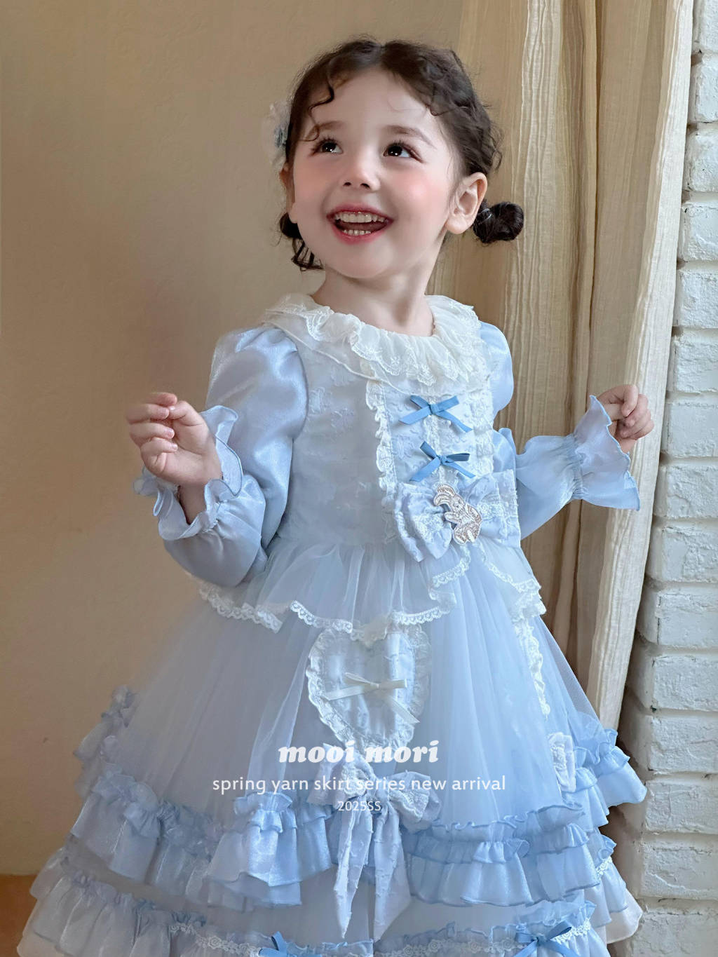 mooimori茉莉岛女童2025春夏新款洛丽塔蓝色小清新百搭公主连衣裙