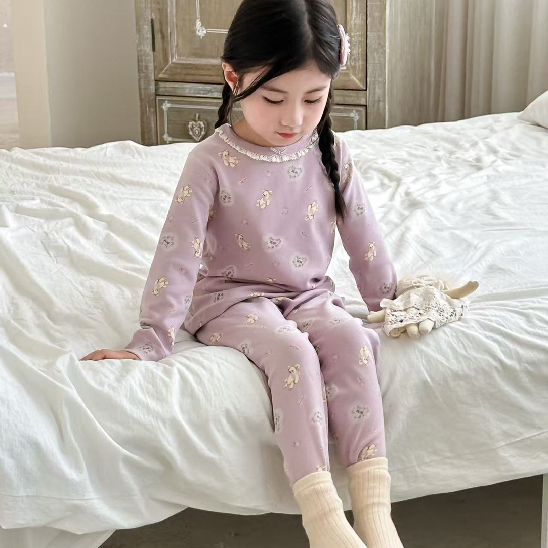 〈280克中厚〉A类纯棉拉架秋冬新款萌动自由舒弹秋衣秋裤套装男女童