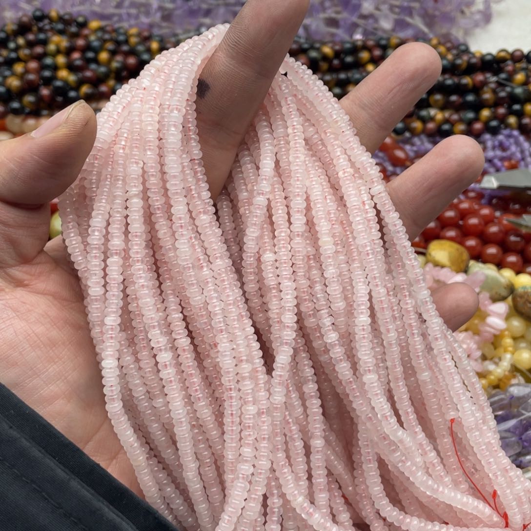 玛瑙/玉髓珠宝半成品未镶嵌一条装4mm粉晶算盘珠