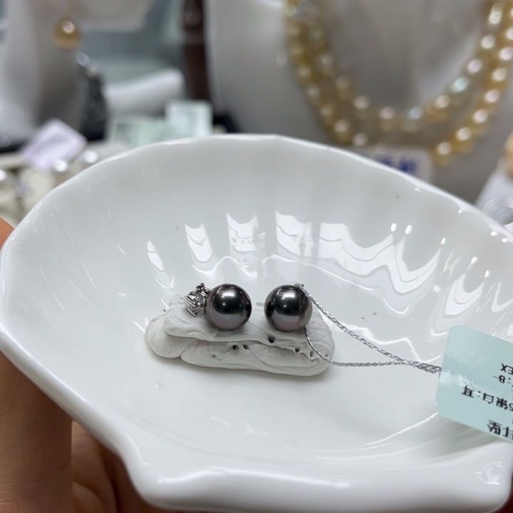 海水珍珠耳饰银S925镶嵌8-9mm