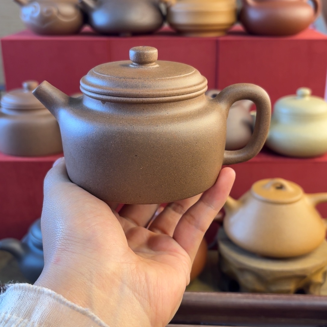 紫泥茶壶微微封釉花泥半手德钟白麻子