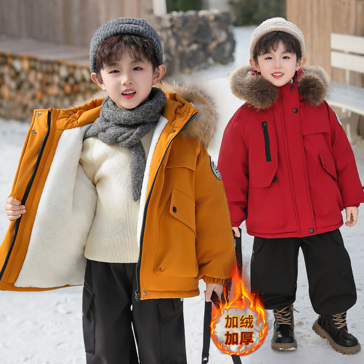 男童冬款棉服2025儿童冬季百搭纯色外套男孩潮酷爆款保暖棉袄