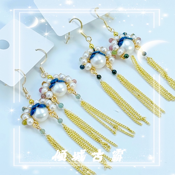 天然真珍珠耳饰8-9mm国风刀马旦耳钩拼色个性多样性发其一a788