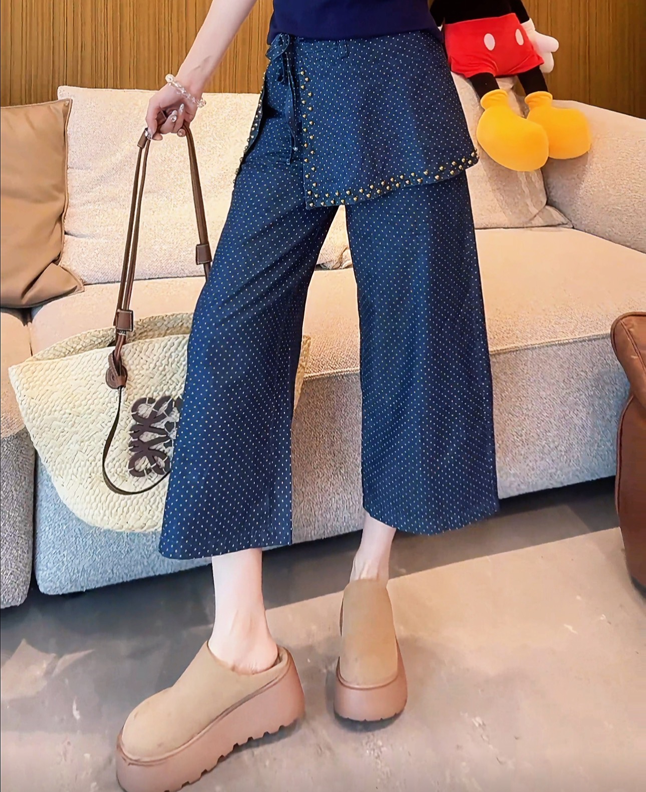 c3336 CC推荐 波点设计感牛仔屁帘阔腿天丝牛仔裤