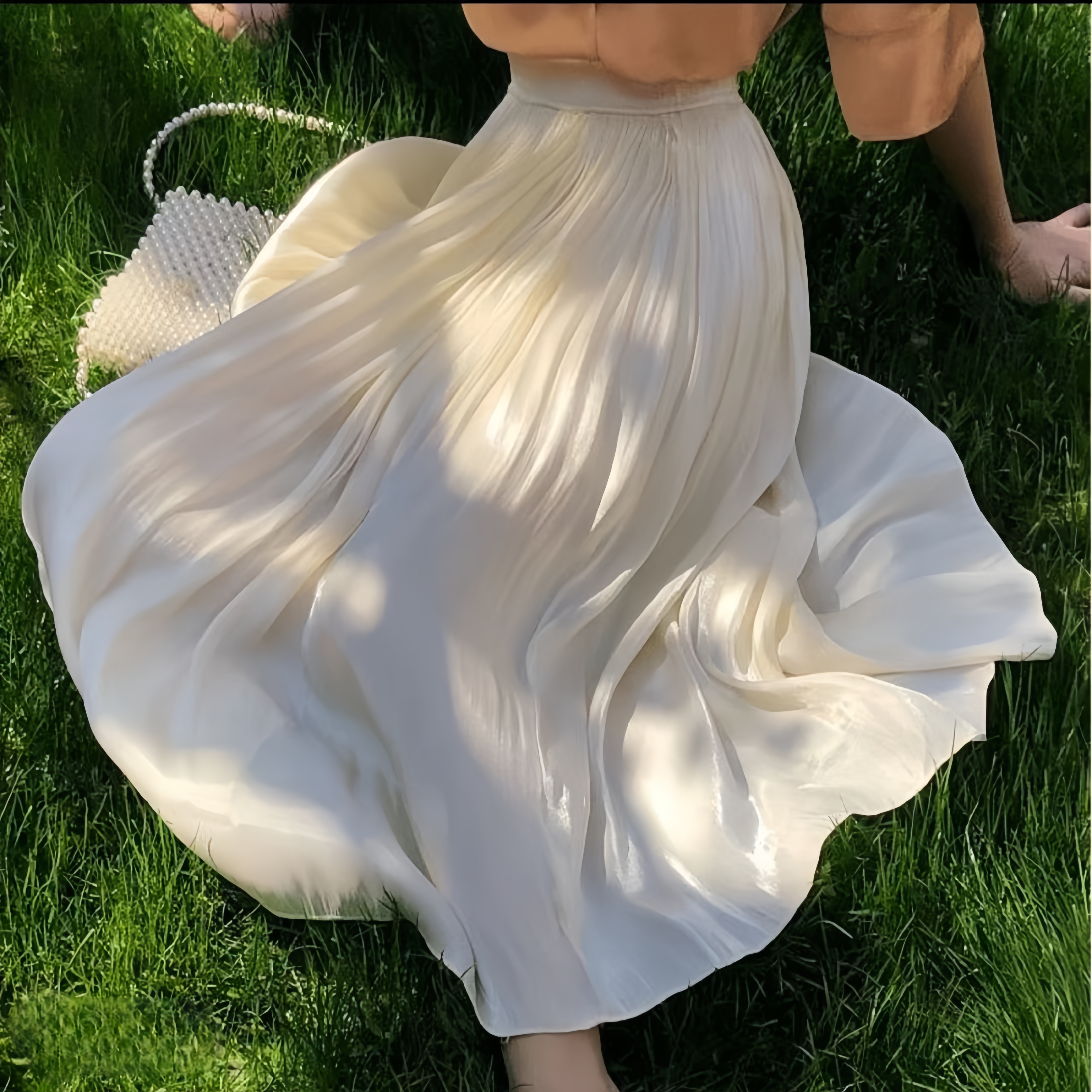 【挽梦】白色半身裙女秋冬中长裙设计感褶皱感温柔风垂坠感字裙冬裙