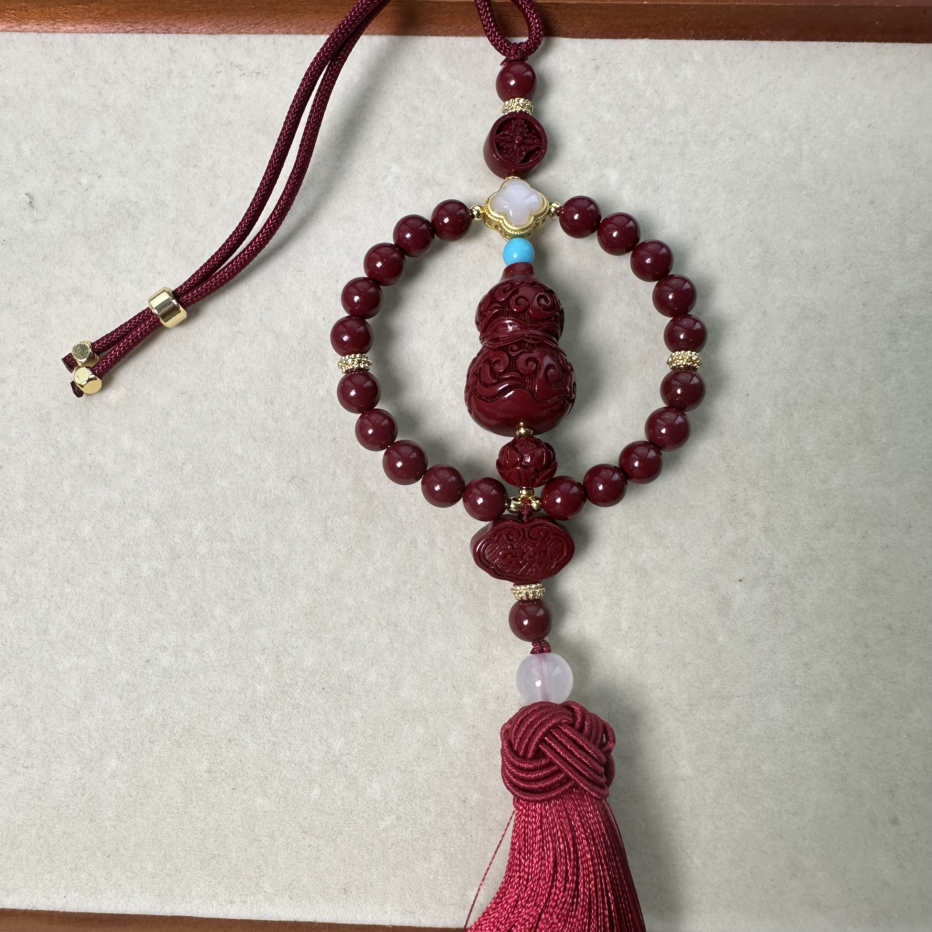 含辰砂工艺品精品高端祥云葫芦流苏车挂