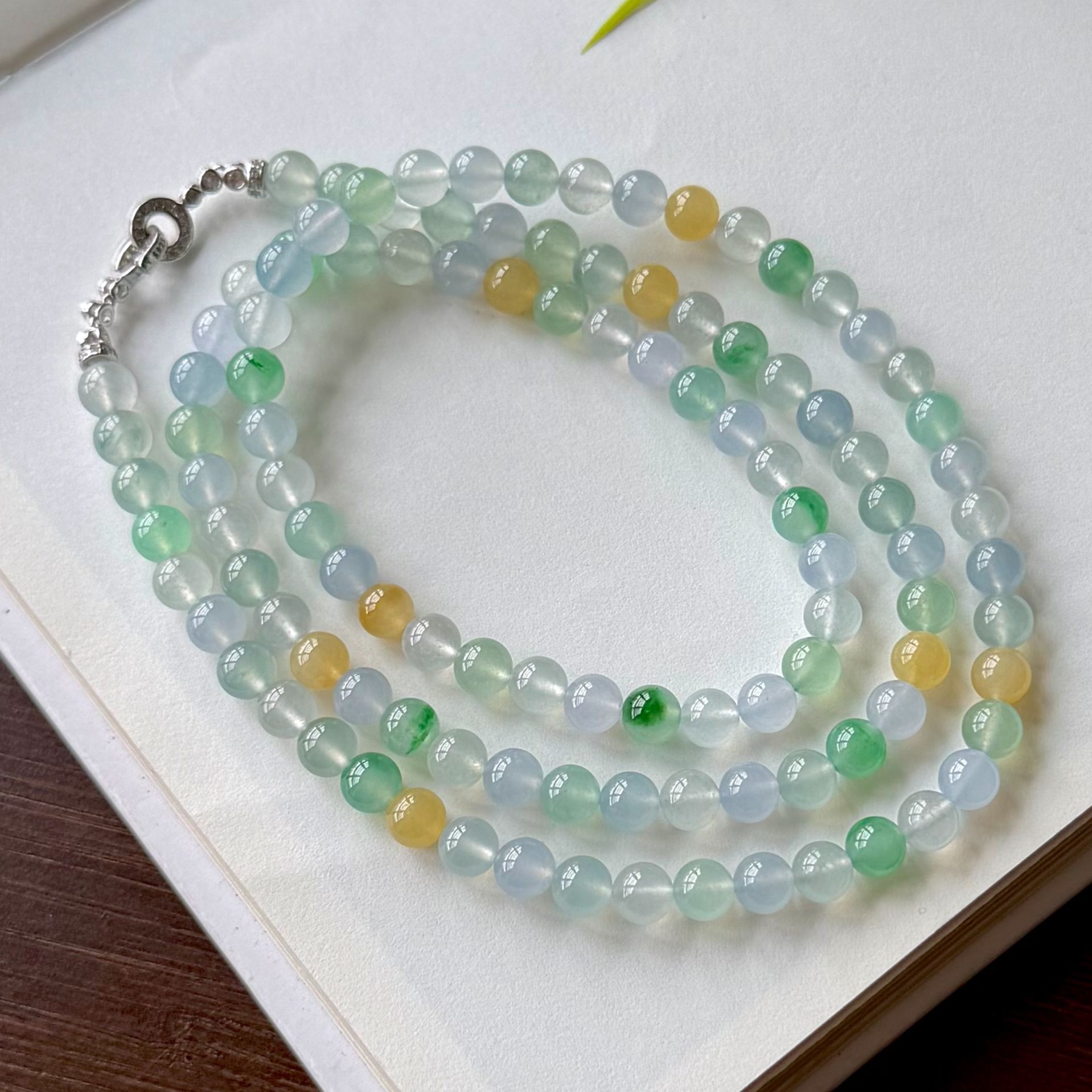 F11冰种多宝圆珠项链翡翠珠串缅甸天然A货时尚百搭简约彩色长链