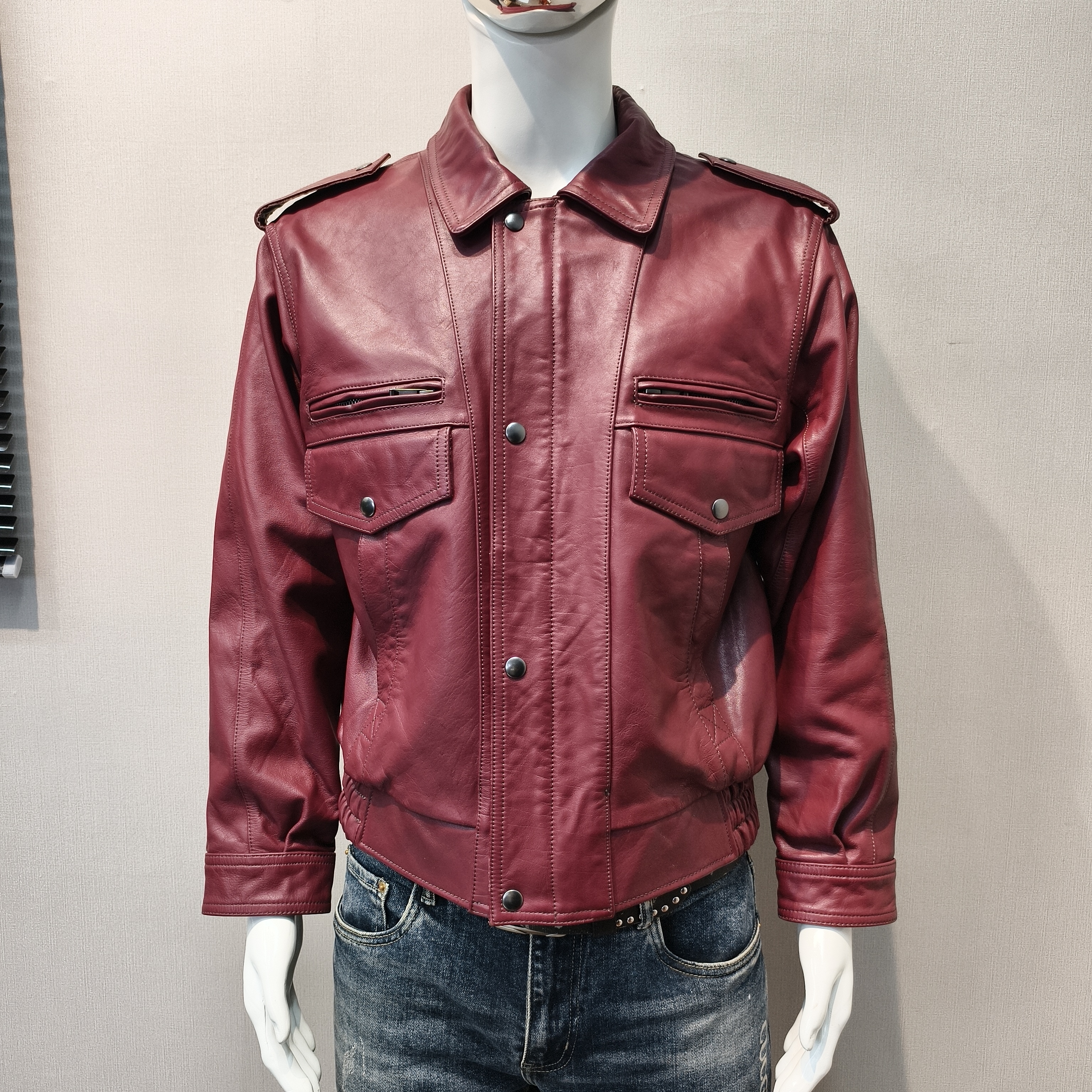 港风男士洽克服时尚外套短款百搭真皮潮流休闲翻领修身牛皮秋冬