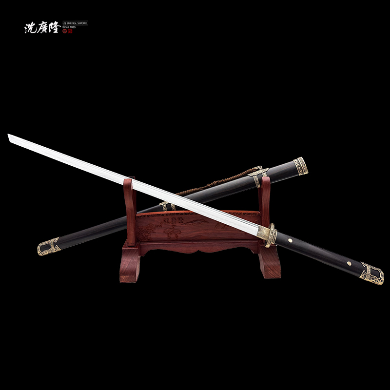 龙泉沈广隆-无双唐刀中款 黄铜 黑檀木 T12烧刃 宝剑 未开刃