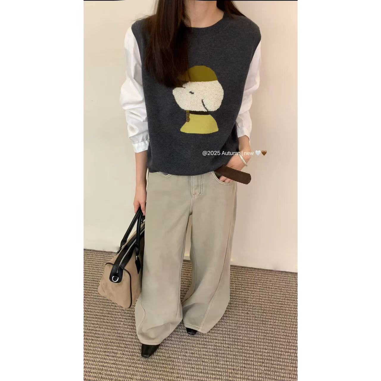 WYFS休闲假两件卡通小狗针织上衣