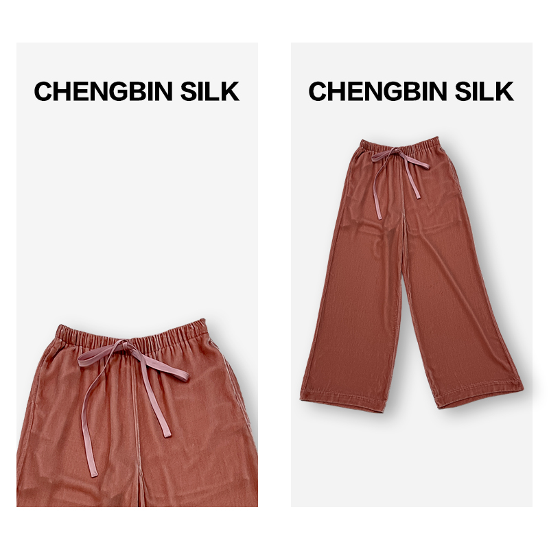 订制粉色桑蚕丝丝绒直筒裤192715