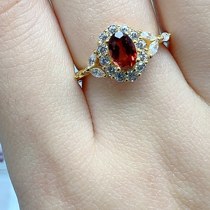 戒指石榴石银S925镶嵌