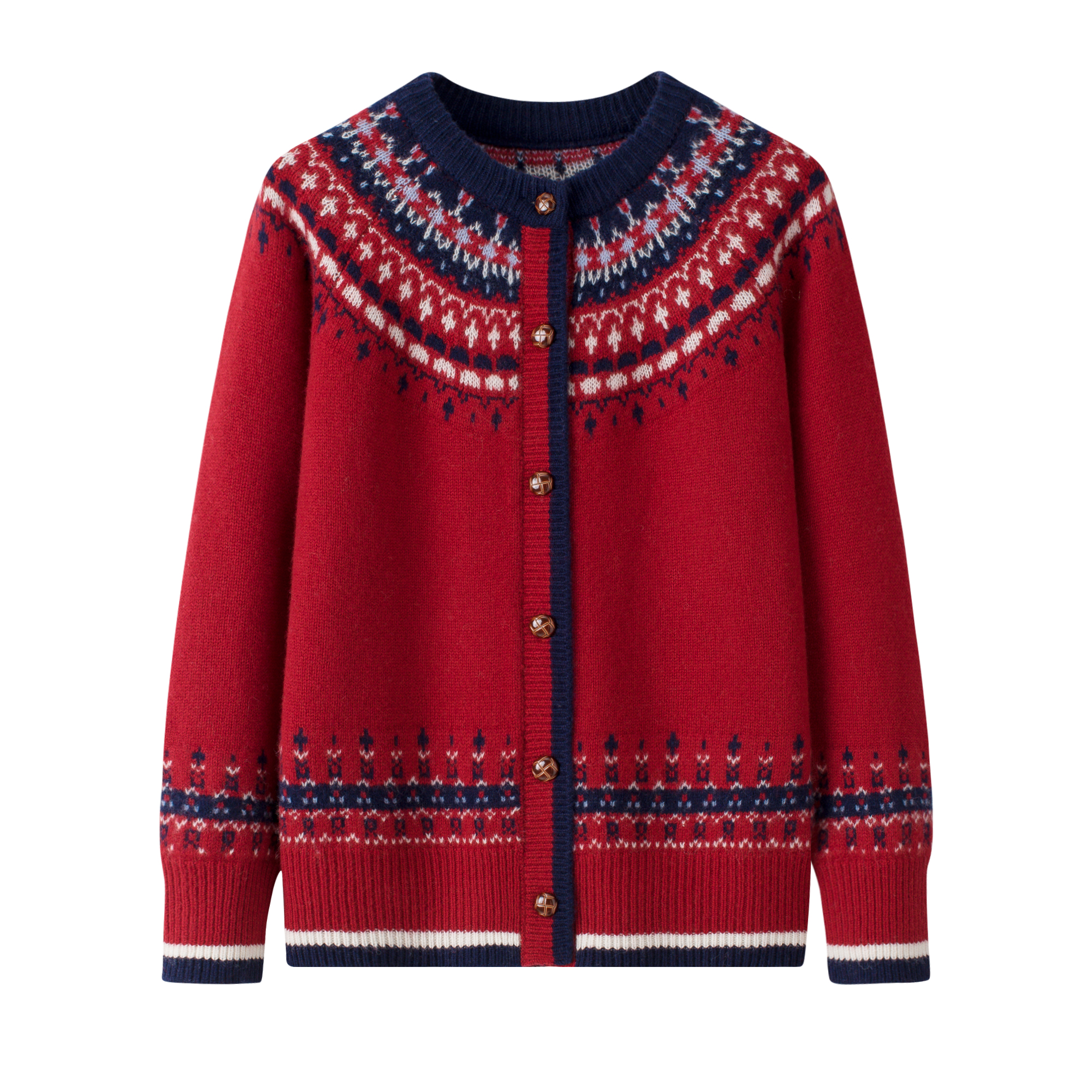 中老年女装长袖圆领加厚保暖羊毛毛外套针织开衫复古图案妈妈毛衣