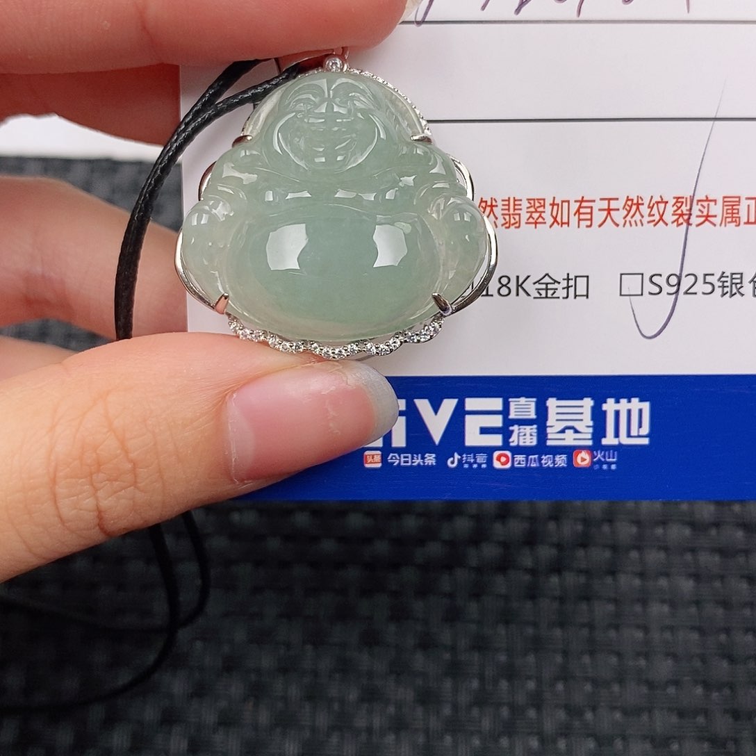 颈饰银S925镶嵌翡翠佛公