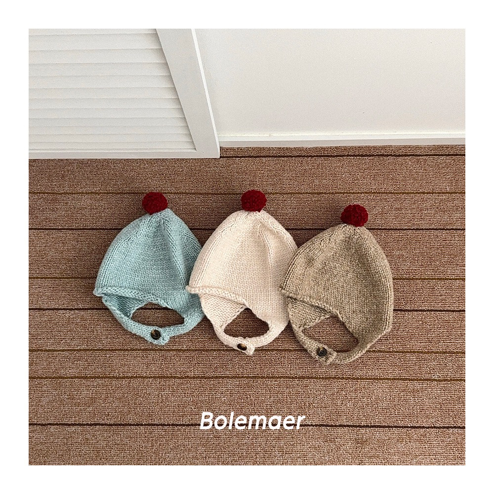 儿童帽子秋冬新款毛线帽纯色毛球韩系防风护耳帽宝宝针织帽套头帽