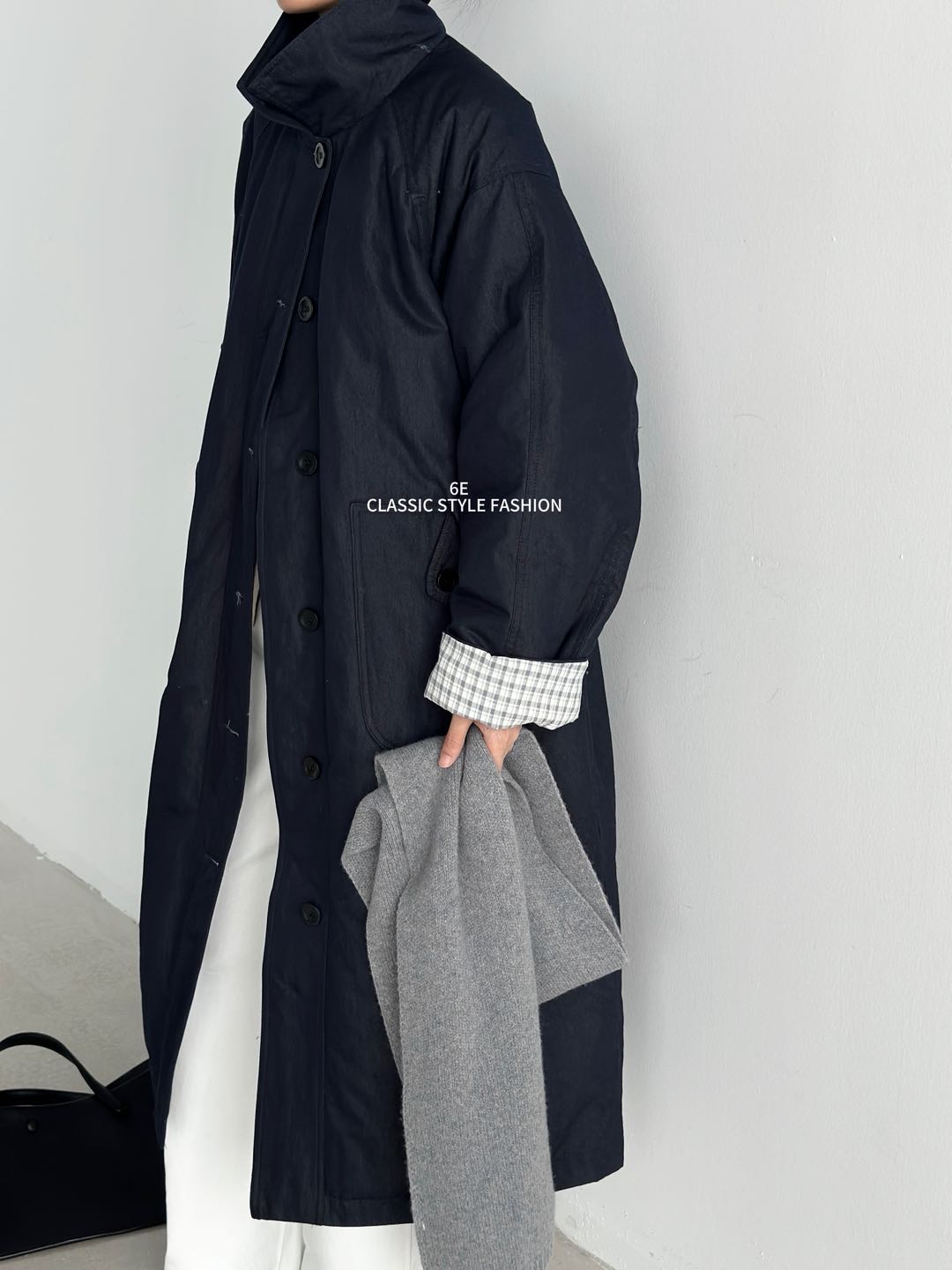 25001#长款风衣拼格子羽绒服90绒 FL