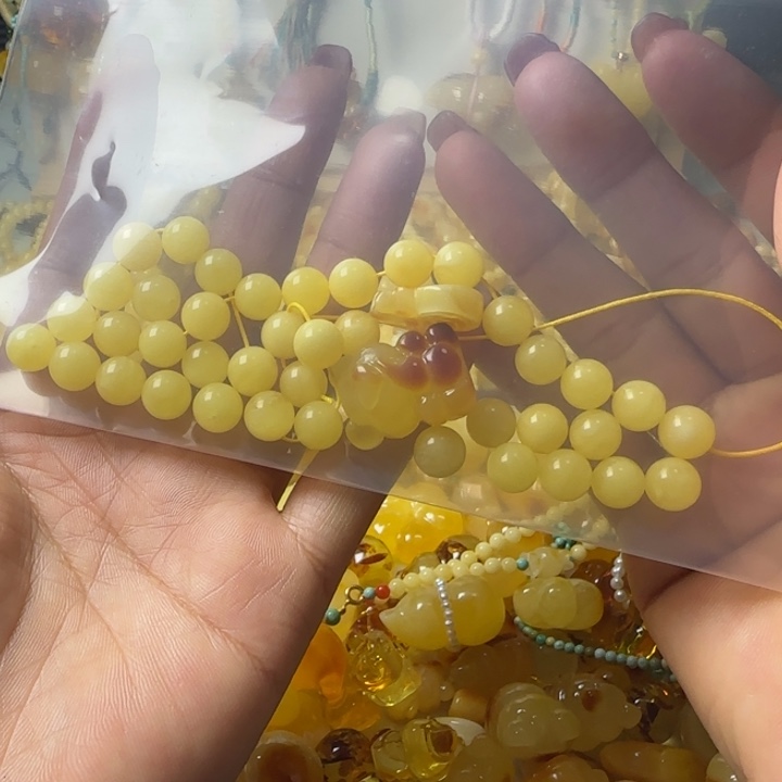 蜜蜡颈饰未镶嵌发****羊蜜蜡DIY双圈手串