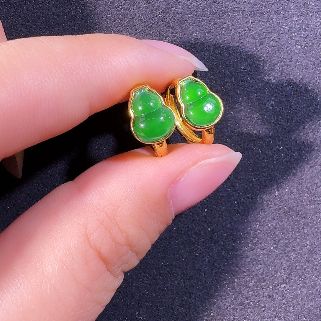 翡翠银S925镶嵌耳饰葫芦