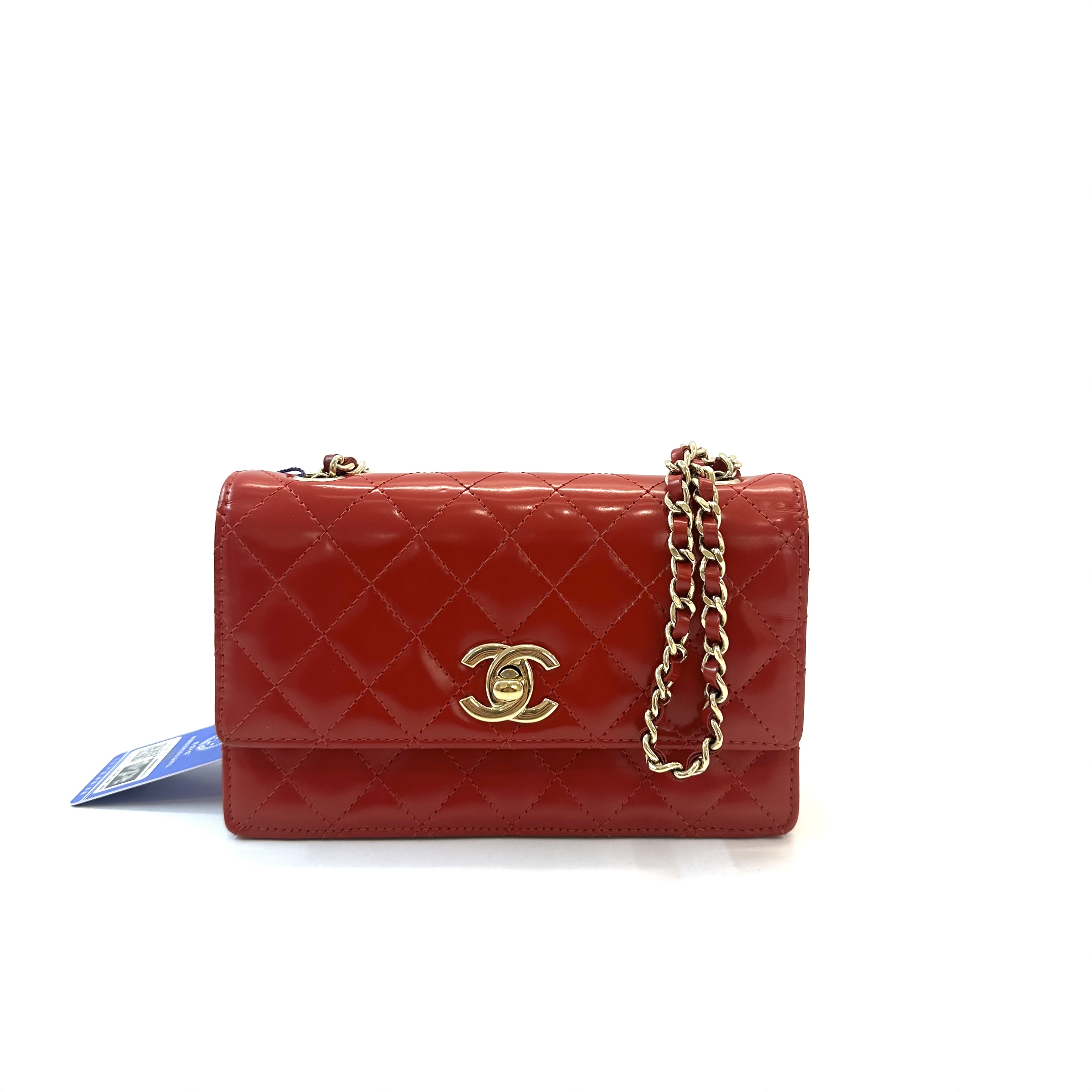 95新 Chanel/香奈儿 98新12C红色漆皮woc单肩斜挎包 镭射15开