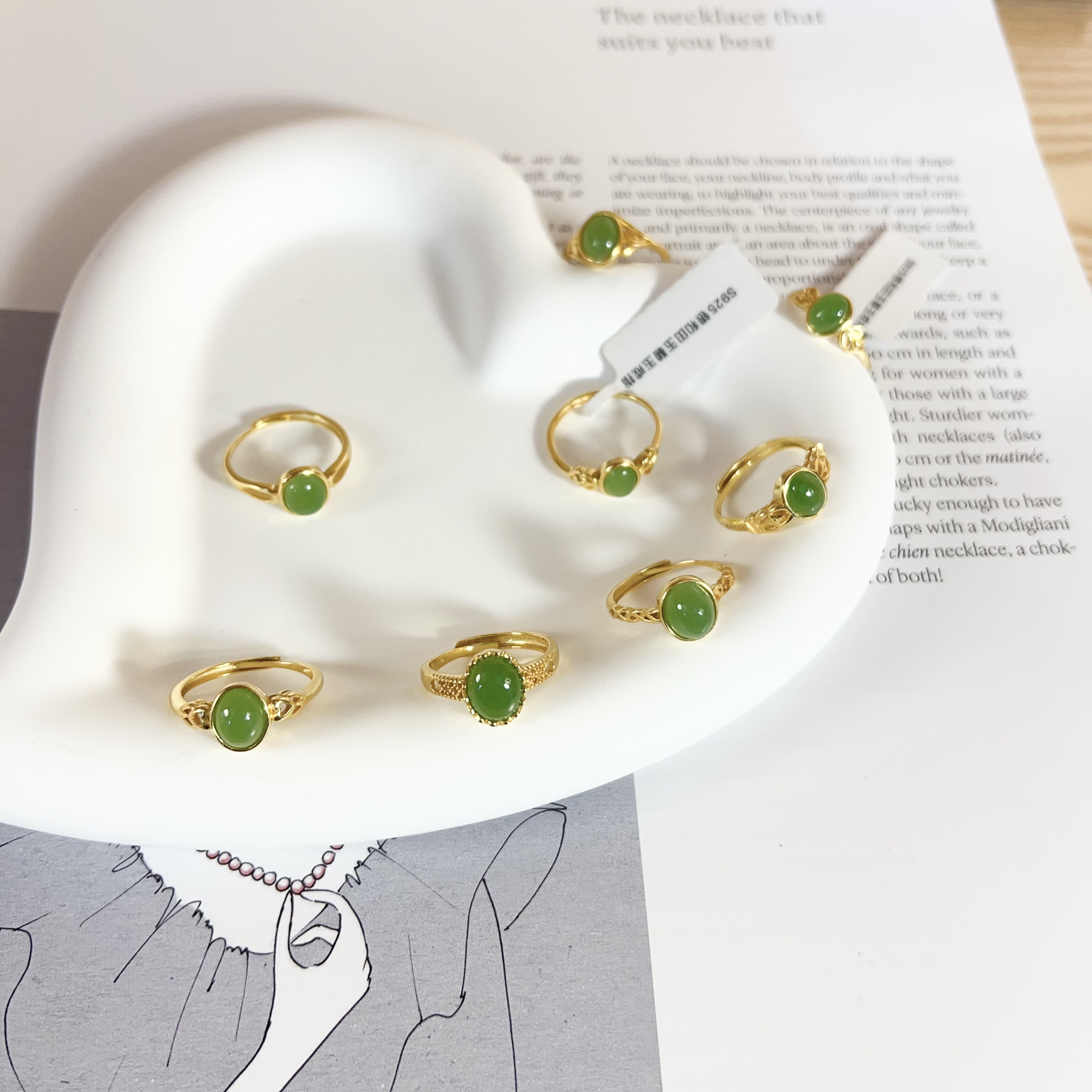 S925银天然和田玉碧玉戒指多样性发一随机发货