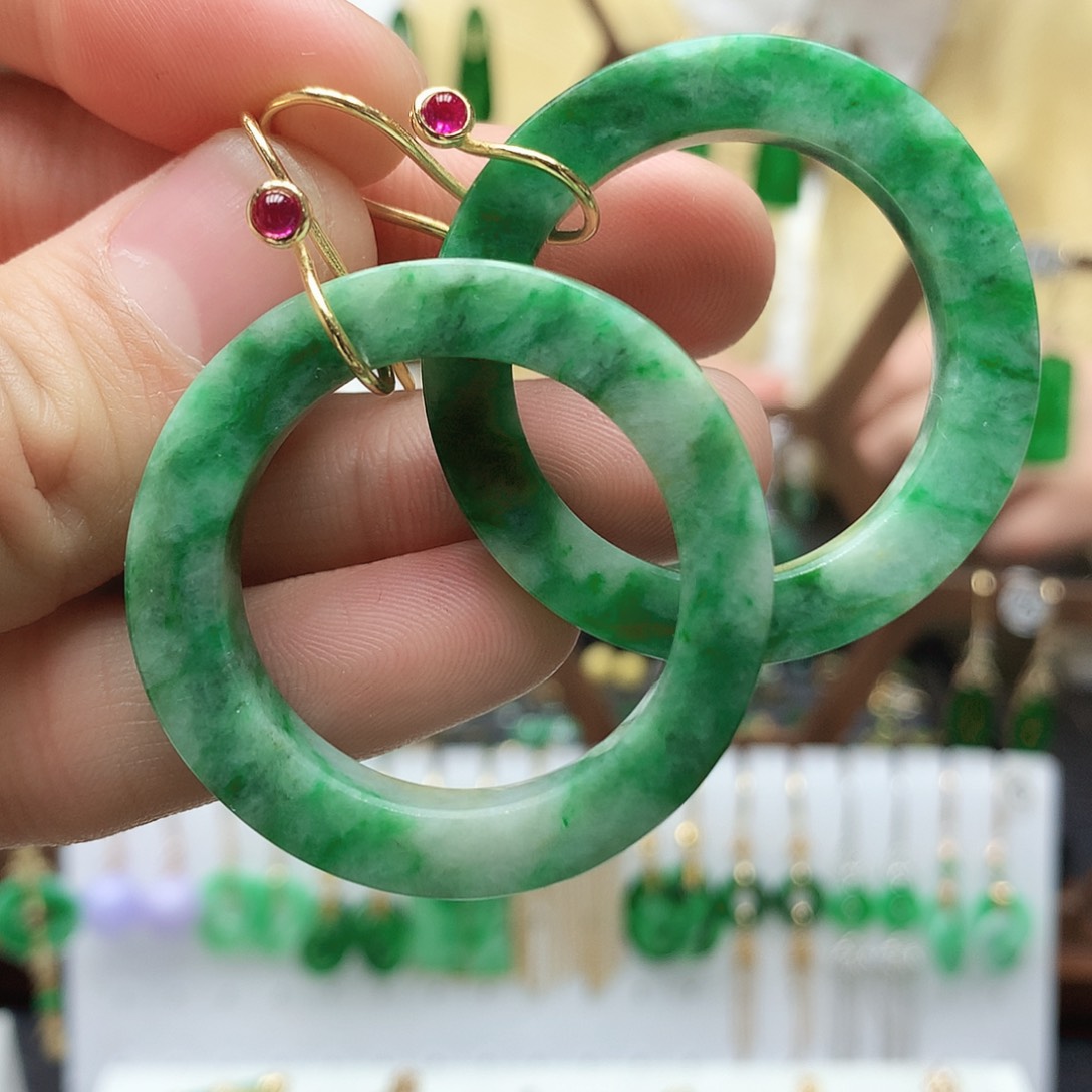 翡翠耳饰银S925镶嵌耳饰