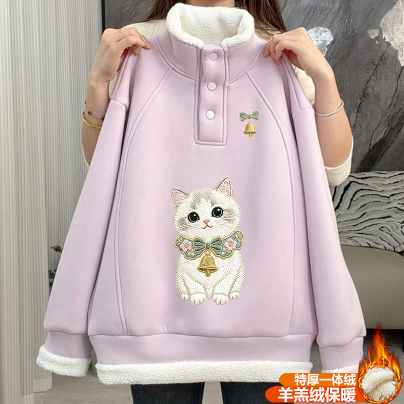 女童2025新款按扣秋冬季保暖羊羔绒洋气时尚中大童百搭立领卫衣