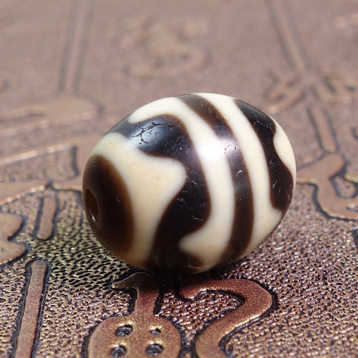 【直播专享】高油藏族上肯牙黄老料双虎牙达洛天珠卡17*15m文玩佩珠