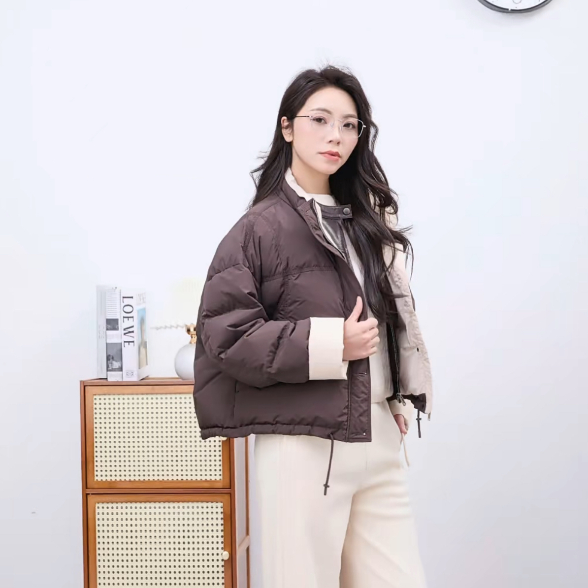 领姿立领白鸭绒女冬季宽松时尚百搭保暖面包服外套短款潮流