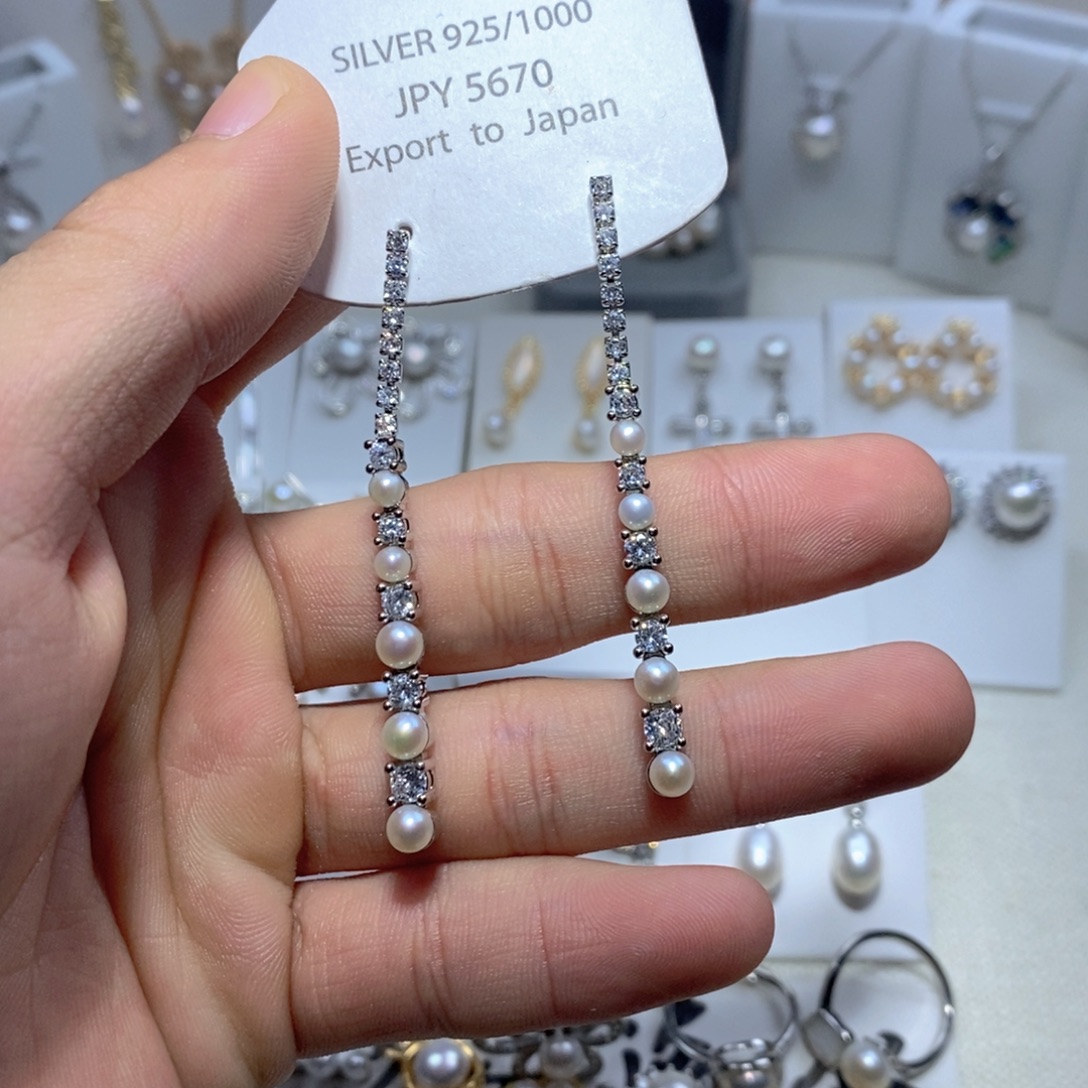 耳饰银S925镶嵌淡水珍珠