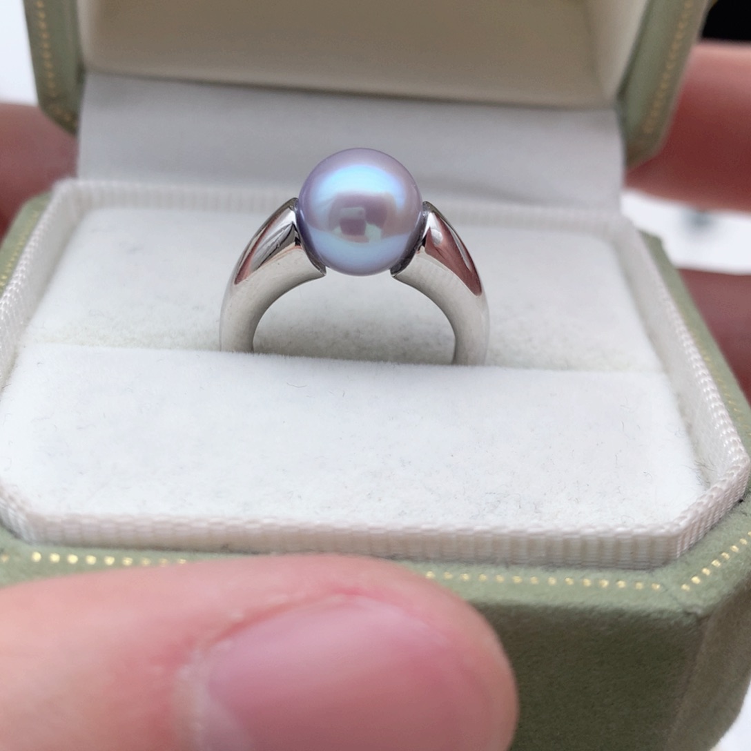 海水珍珠9mm真多麻戒指银S925镶嵌