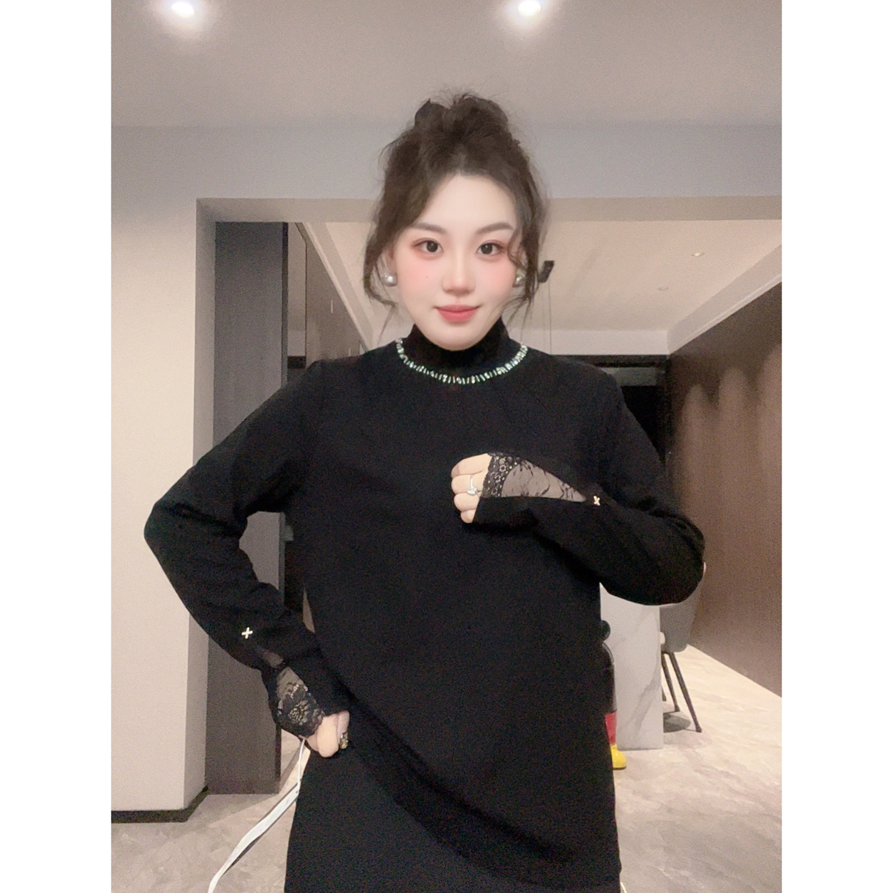 秋冬大码女半高领修身显瘦弹力针织薄绒打底衫轻熟风