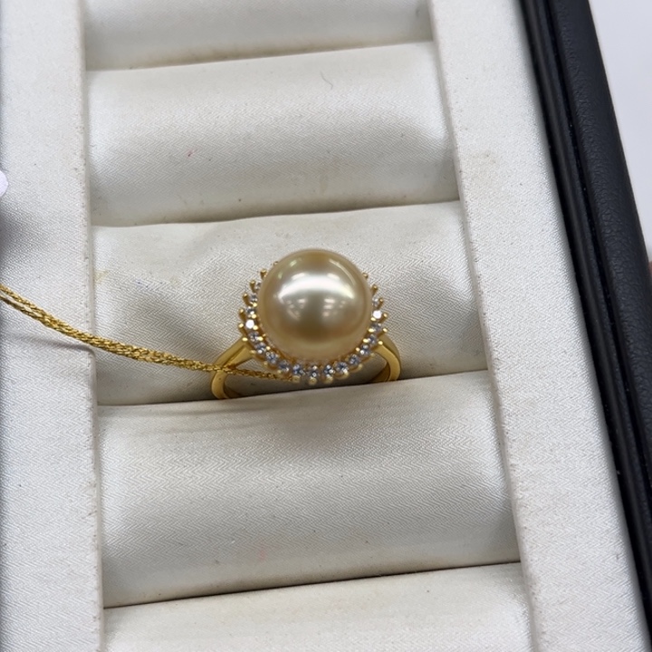 银S925镶嵌戒指海水珍珠11m