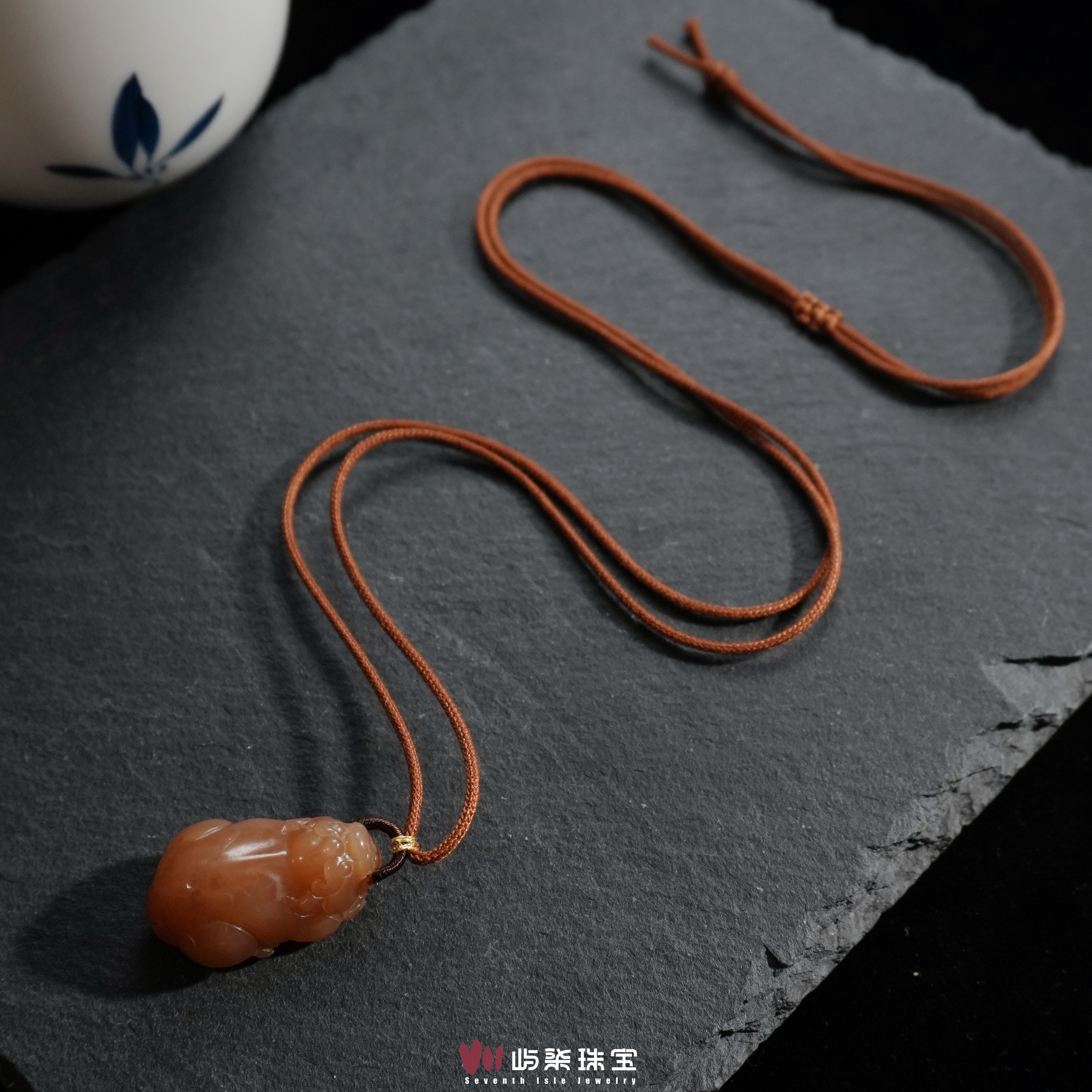 A397 和田玉未镶嵌 糖料貔貅素绳颈饰28x17x12 防跑单 有结构