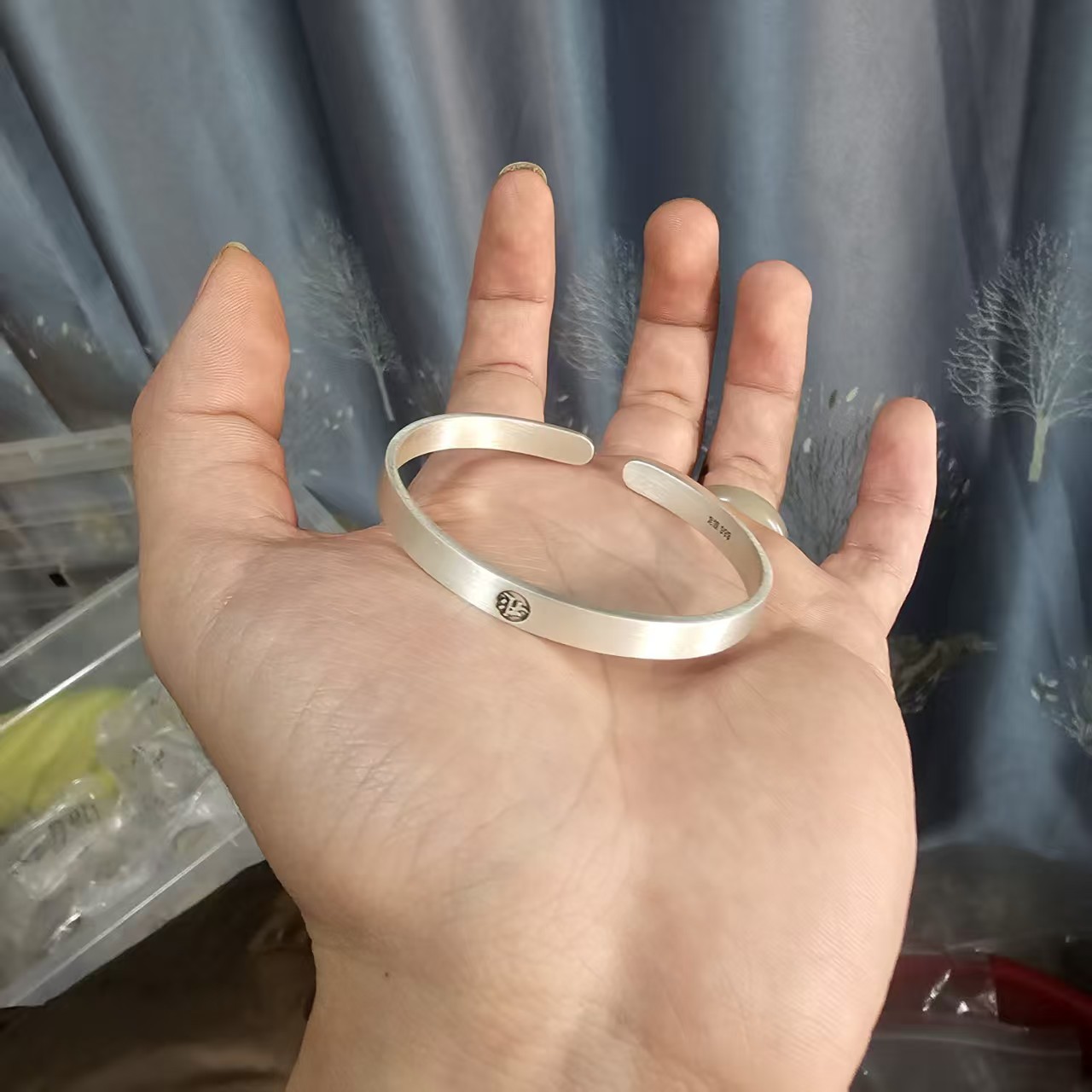 足银手镯 不动明活口足银手镯