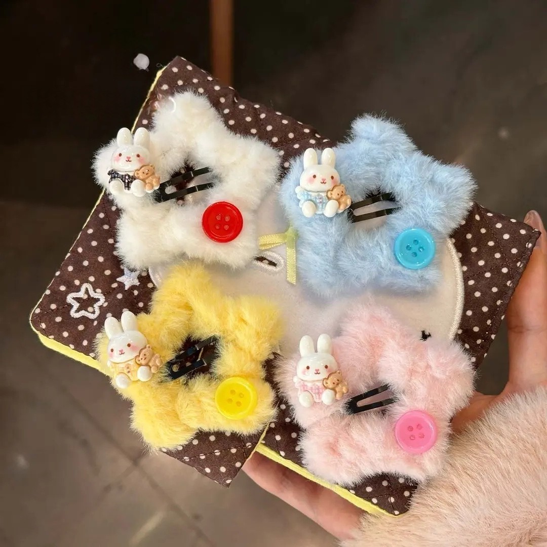 秋冬星星可爱纽扣米菲兔毛茸茸甜美发夹少女毛绒发卡刘海BB发饰