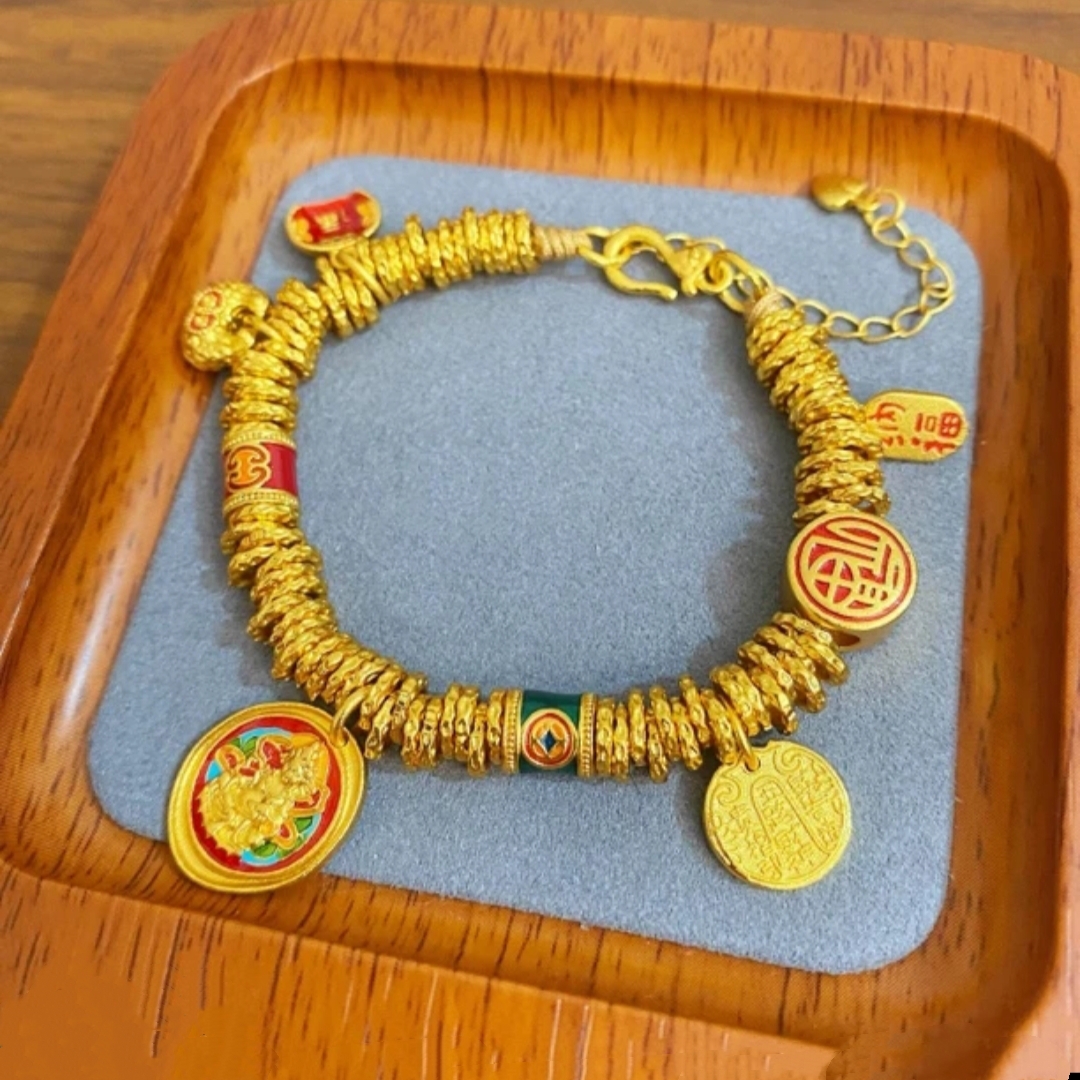 合金手链 新中式国潮风|韦雪同款珐琅彩烧烤黄财神手链