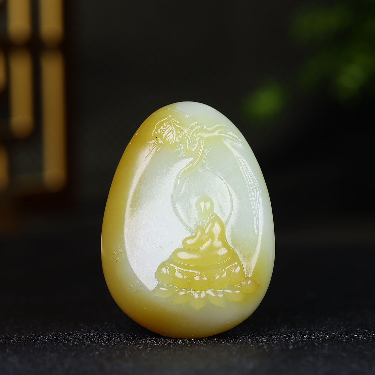 1214131和田玉糖白玉悟道挂件