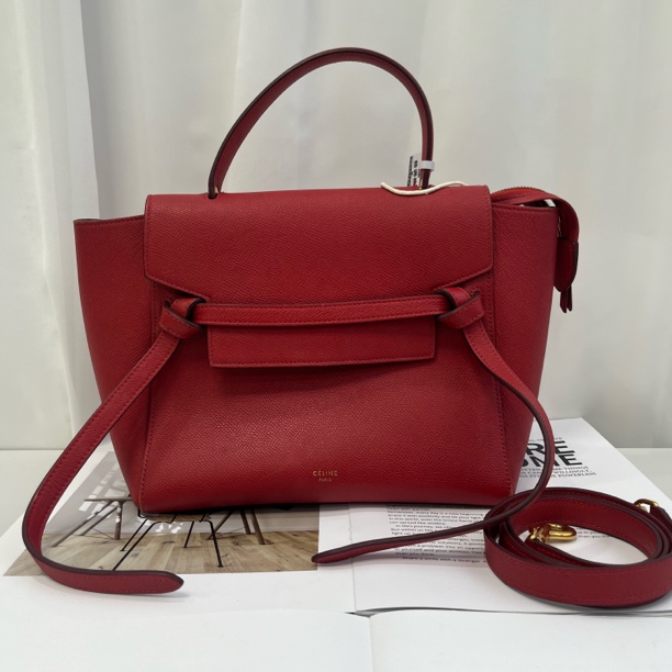 95新 Celine/思琳 思琳Celine 赛琳鲶鱼包 酒红色 小号手提包