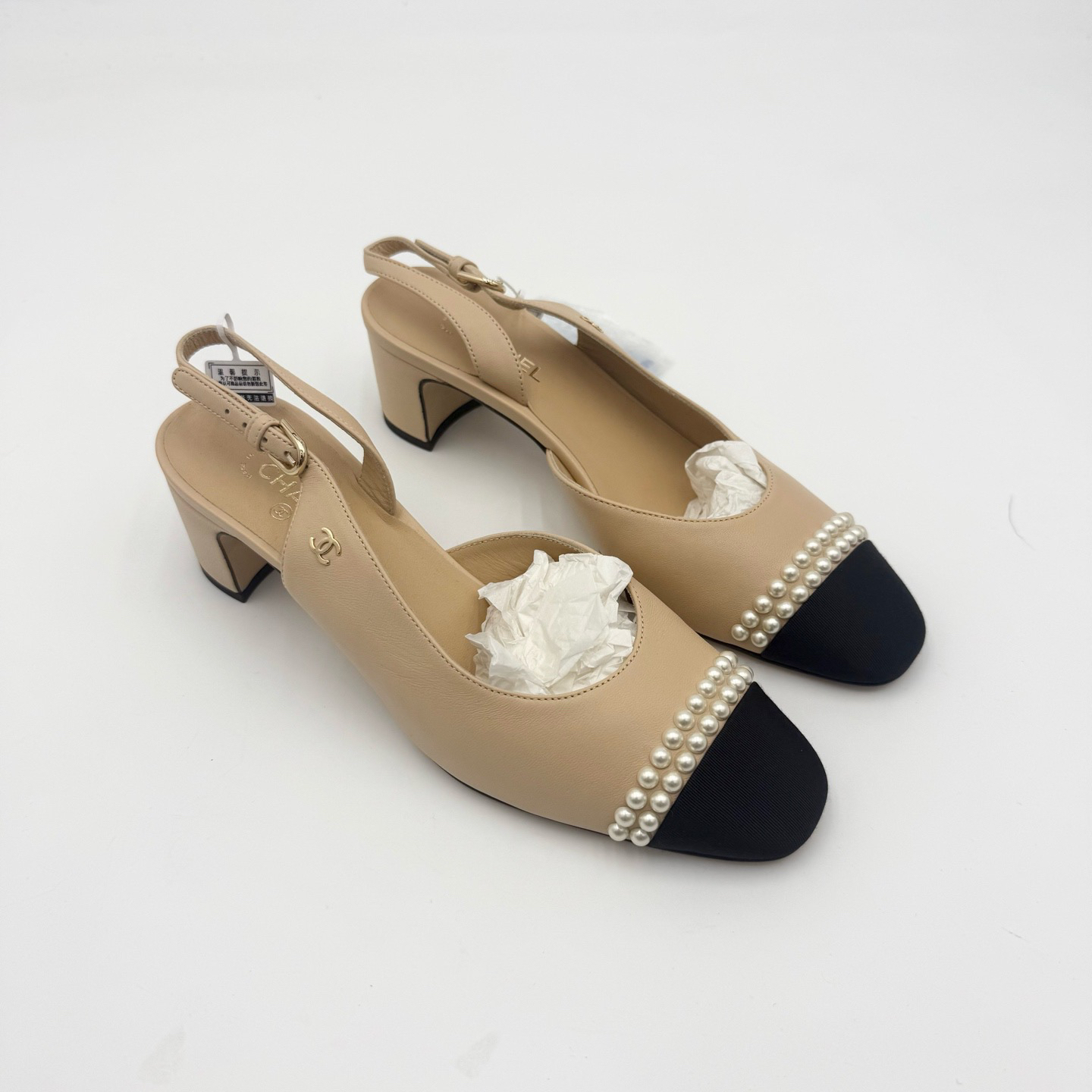 未使用 Chanel/香奈儿 36.5码/珍珠链绑带高跟鞋/pp1014