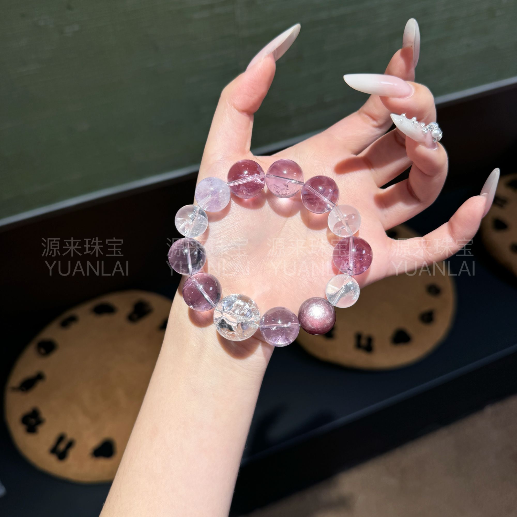 Y1*紫幻琉璃*天然紫水晶白阿塞手串