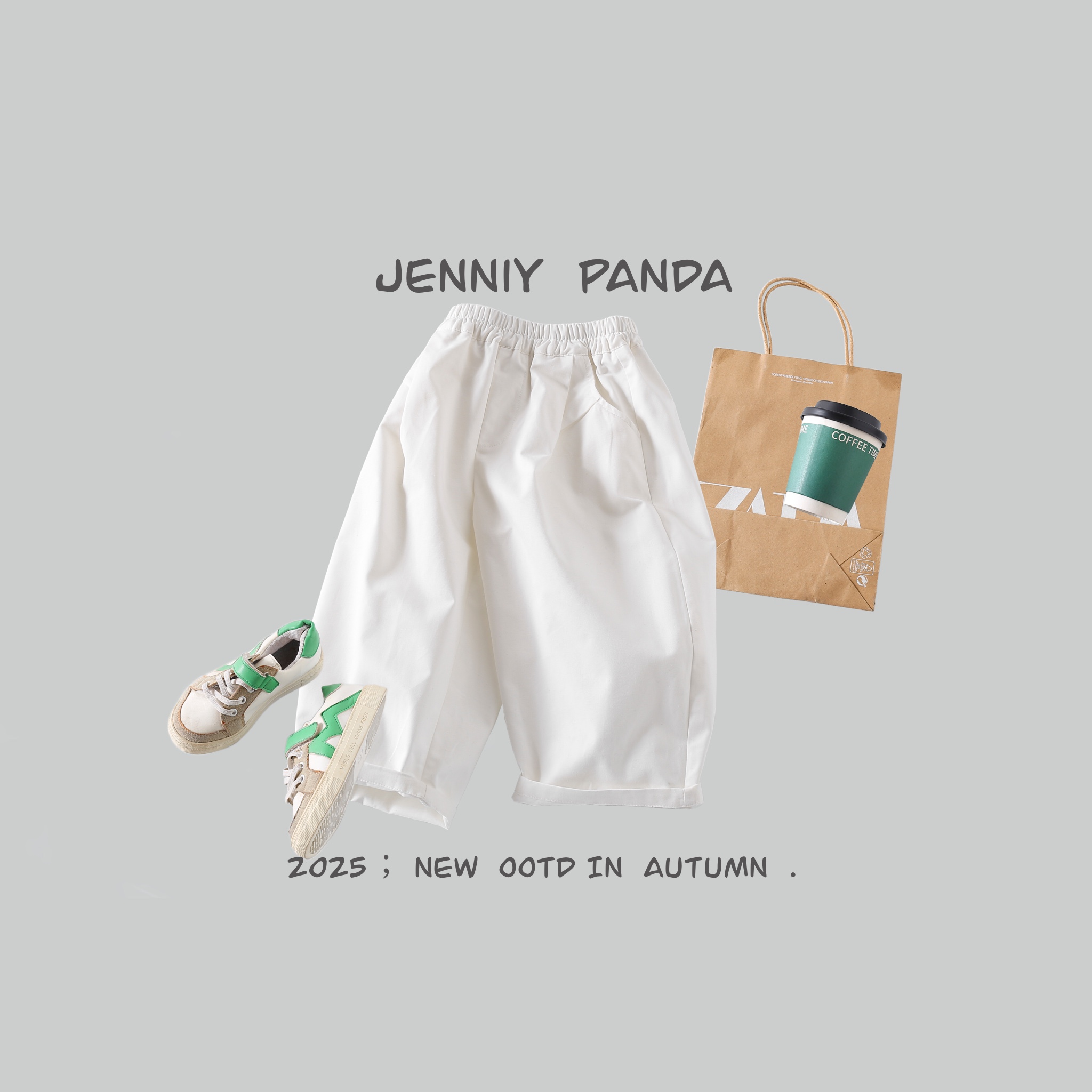 【巳月童品】简尼熊2025春款设计师原创简约儿童棉质裤子JNXC51066